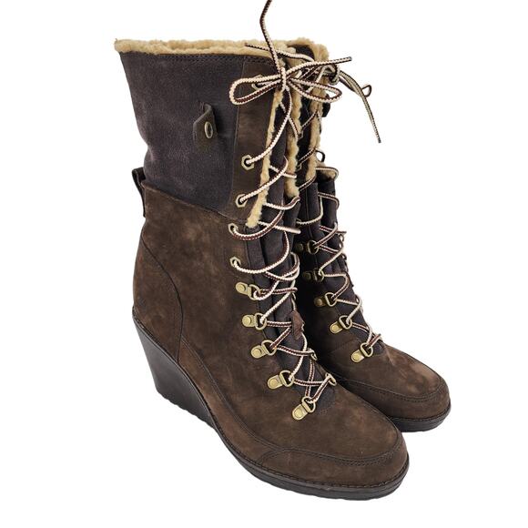 Timberland Earthkeepers Shearling Fold Down Lace Up Wedge Boots Size 9 - Picture 1 of 5